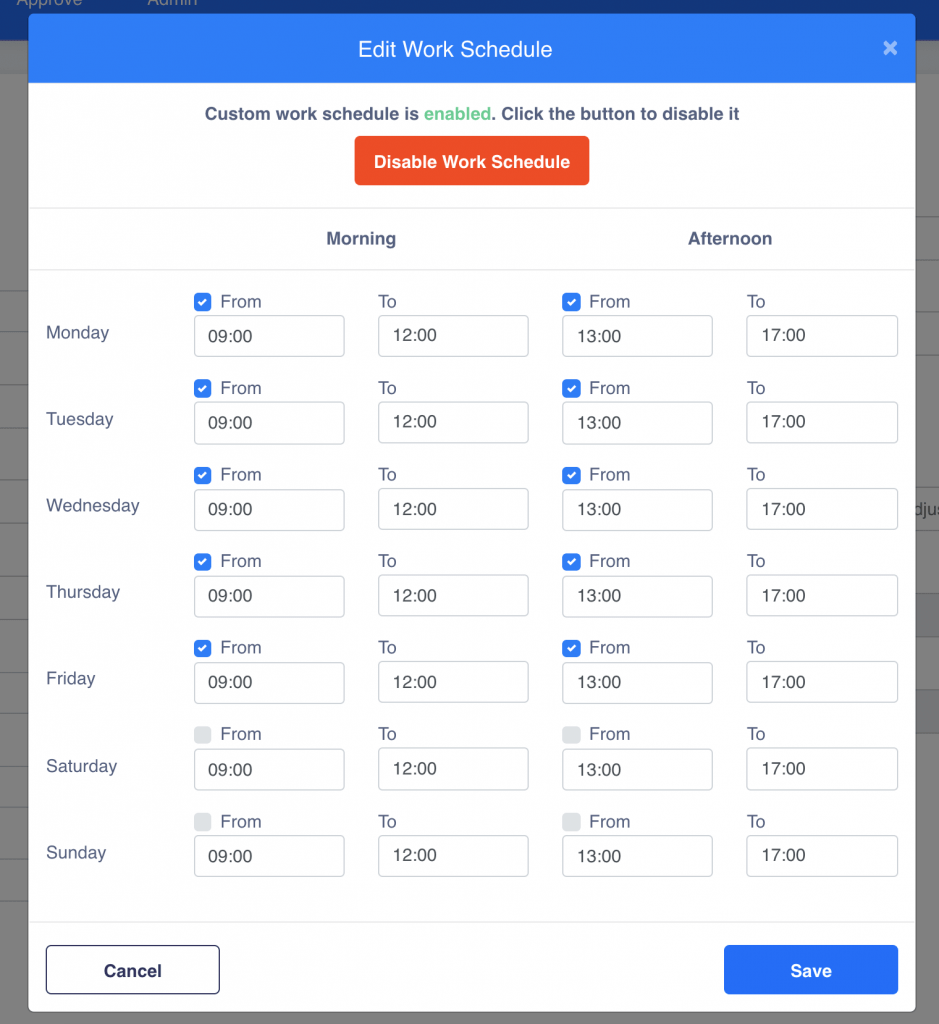 Editable Work Schedules