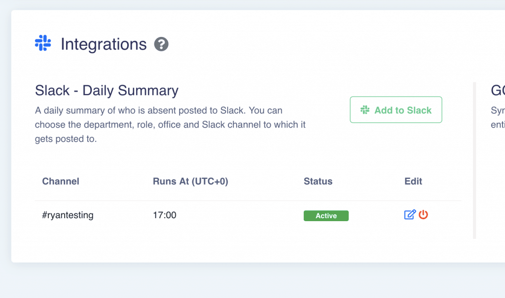 Integrations Page