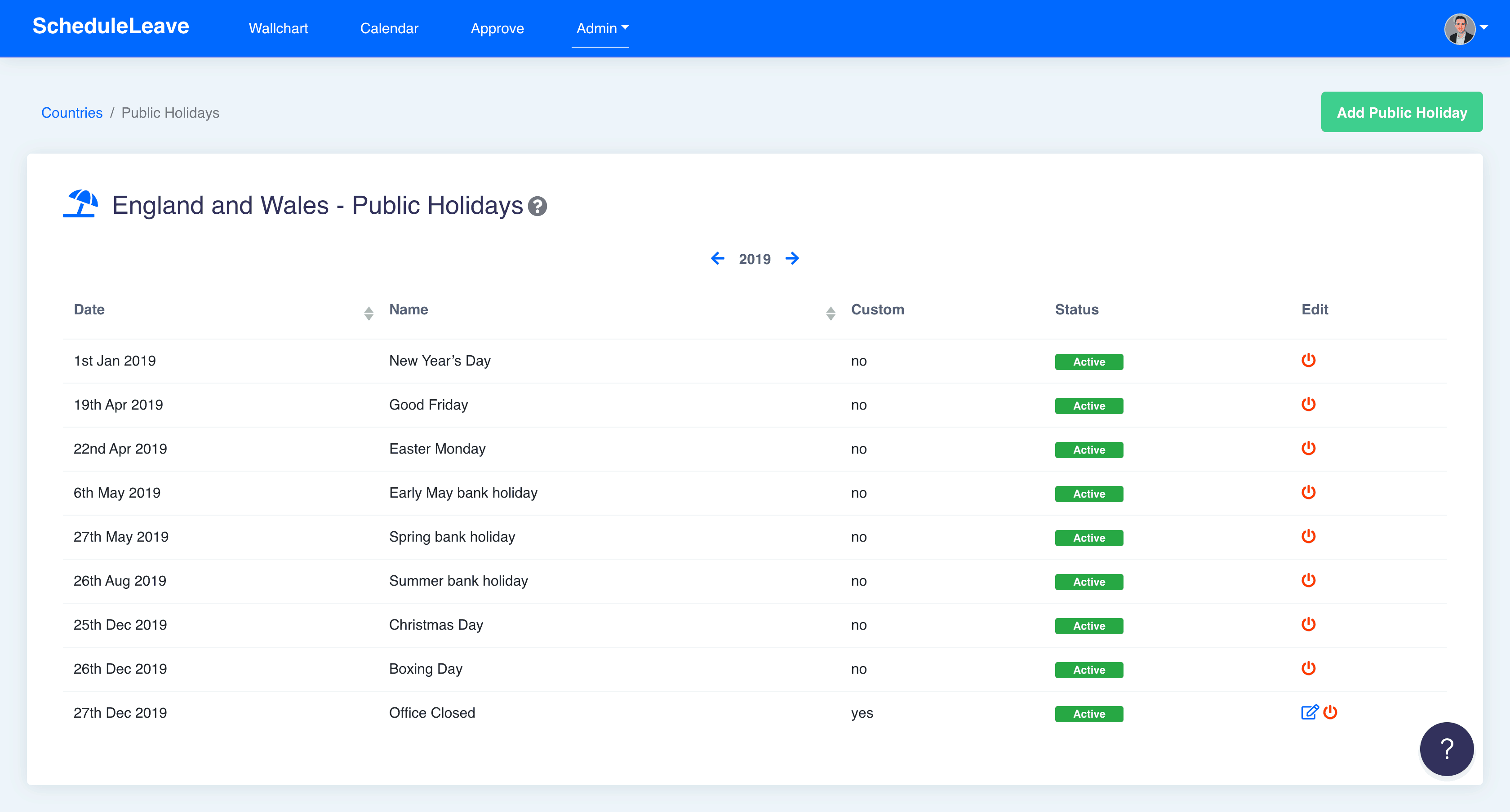 Customisable Bank Holidays