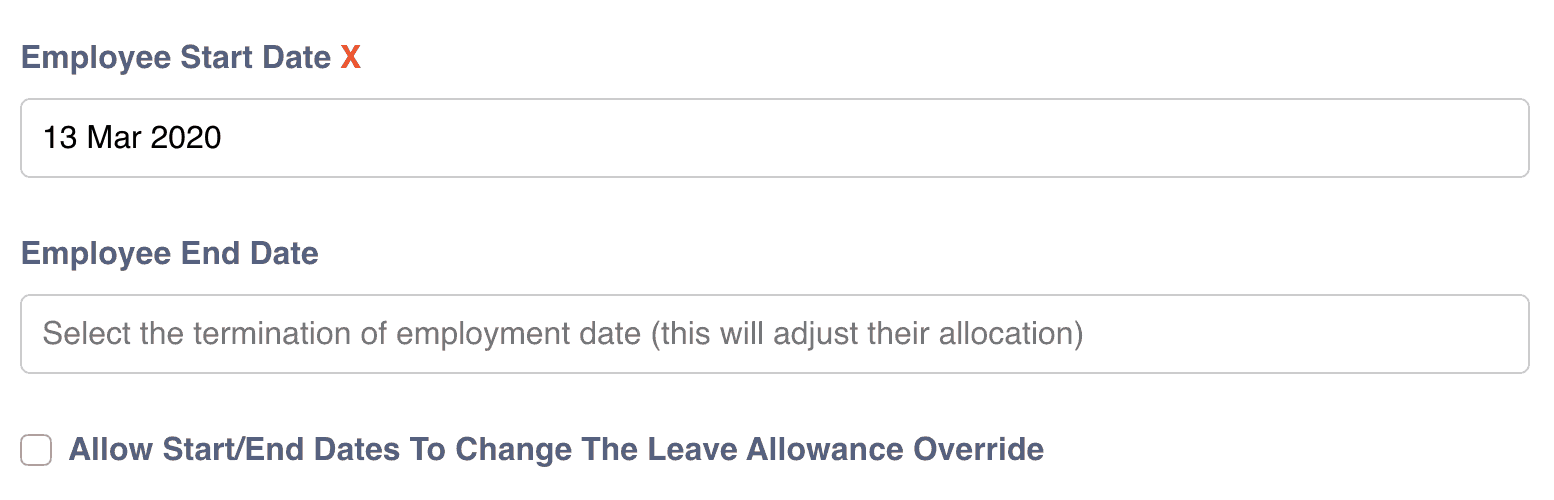 Calculation for start and end dates