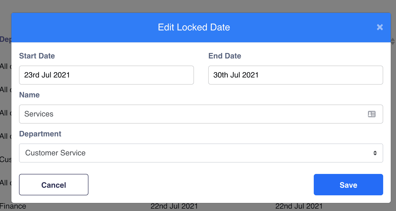 Locked dates by department
