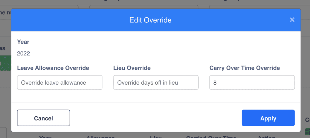 carried over override