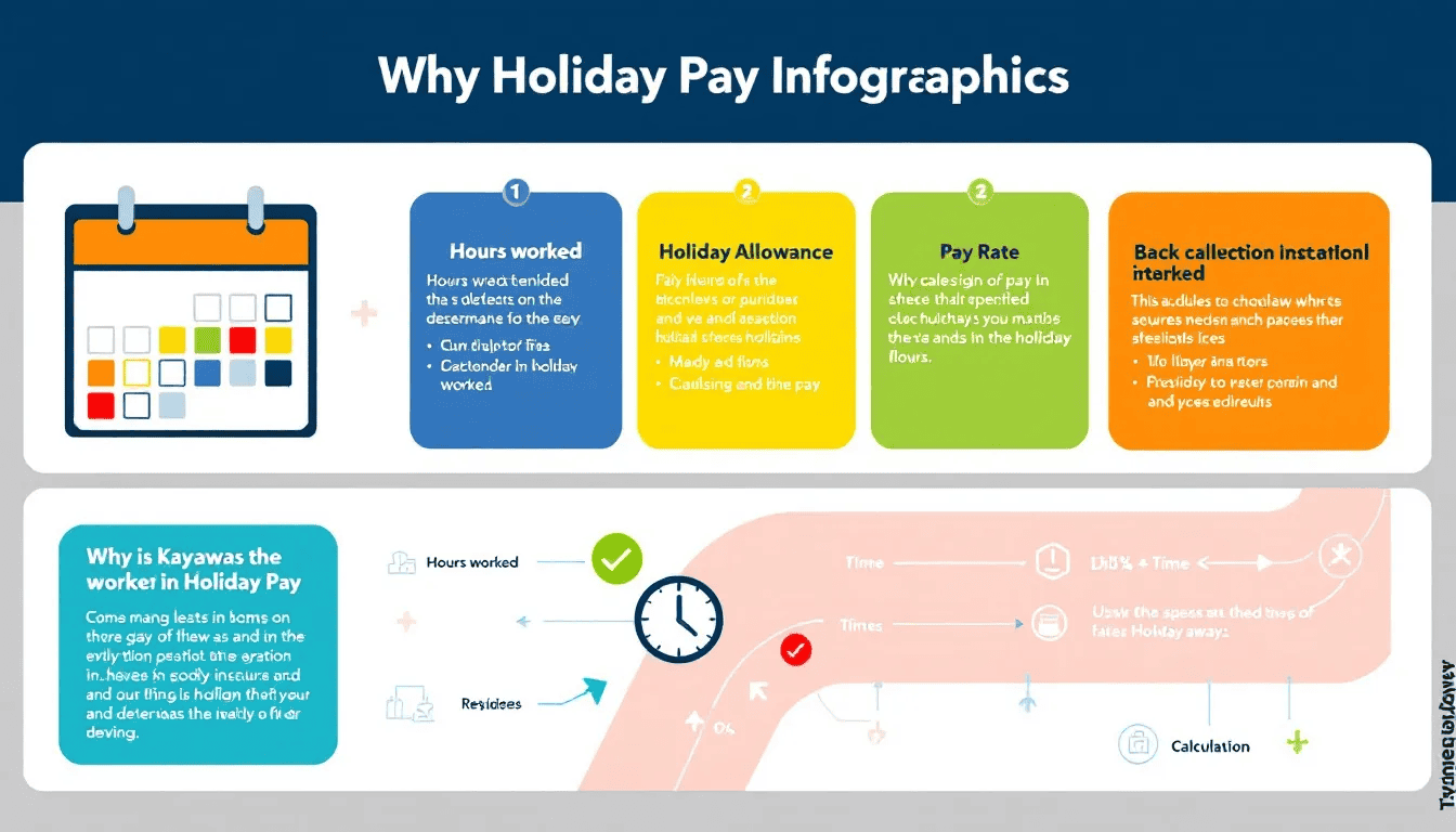 An infographic explaining how to calculate holiday pay, including various factors like hours worked and holiday allowance.
