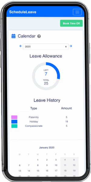 calendar-mobile ScheduleLeave - Calendar page to view all leave booked for the year